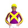 Purple, Yellow Crossed Sashes, Striped Sleeves And Yellow Cap