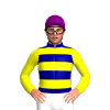 Dark Blue, Yellow Hoops, Yellow Sleeves, Purple Cap
