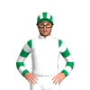 White, Royal Blue Horseheads, Emerald Green And White Hooped Sleeves, Striped Cap