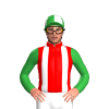 Red, White Braces, Green Sleeves, Green And White Quartered Cap