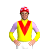 Yellow, Red And Mauve Vee, Mauve Halved Sleeves, Checked Cap