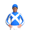 Blue, White Crossed Sashes, Striped Sleeves, Blue Cap