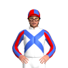 White, Royal Blue Crossed Sashes, Red And Royal Blue Striped Sleeves And Quartered Cap