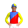 Red, Royal Blue Diagonal Halves, Yellow Sleeves, Quartered Cap And Yellow Pom Pom