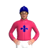 Cerise, Navy Blue Fleur-de-Lys, White Seams Sleeves And Cap, Navy Blue Pom Pom
