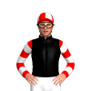 Black, Red And White Hooped Sleeves, Quartered Cap