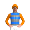 Grey, Blue Hoops, Orange Sleeves And Cap