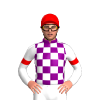 Purple And White Checks, White Sleeves, Red Armbands And Cap