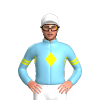 SKY BLUE, YELLOW DIAMOND BAND,SKY BLUE SLEEVES, YELLOW DOUBLE ARMBANDS, White cap