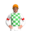 WHITE, GREEN CHECKS, WHITE SLEEVES, RED ARMBANDS, Orange cap