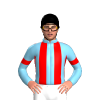 SKY BLUE, RED STRIPES, SKY BLUE SLEVEES, RED ARMBANDS, Black cap
