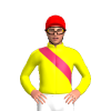 YELLOW, CERISE RIGHT SASH, Red cap
