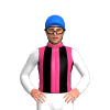 MEDIUM PINK, BLACK STRIPES,WHITE SLEEVES, Blue cap