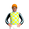 LIGHT BLUE, YELLOW CHECKS ,BLACK SLEEVES, LIGHT BLUE STRIPE, Orange cap