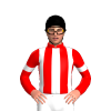 WHITE, RED STRIPES, SLEEVES, WHITE ARMBANDS, RED COLLAR, Black cap