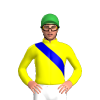 YELLOW, MEDIUM BLUE RIGHT SASH, Green cap