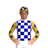 White, Navy Blue Checks, Gold Sleeves, Navy Blue Stars, Checked Cap