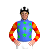 Royal Blue, Lime Stars, Red And Orange Hooped Sleeves, Black And White Striped Cap
