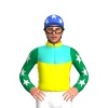 Yellow, Turquoise Yoke, Emerald Green Sleeves, White Stars, Royal Blue Cap, White Stars