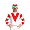 White, Red Vee, Hooped Sleeves And Cap