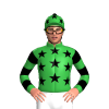Green, Black Stars, Hooped Sleeves, Green Cap With Black Stars, Black Pom Pom