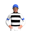 BLACK, WHITE HOOPS, WHITE SLEEVES, ROYAL BLUE ARM BAND & CAP