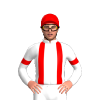 WHITE, RED BRACES, WHITE SLEEVES, RED ARMBANDS, RED CAP
