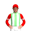 LIGHT GREEN  ,WHITE STRIPES, RED SLEEVES, white DOUBLE ARMBAND, RED CAP