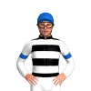 BLACK, WHITE HOOPS, WHITE SLEEVES, DENIM ARMBAND, CAP