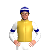 GOLD,WHITE SLEEVES,NAVY ARMBANDS,CAP,WHITE HOOPS