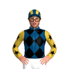 INDIGO ,BLACK DIAMONDS,GOLD SLEEVES,BLACK STARS,INDIGO CAP,GOLD STRIPES