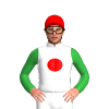 WHITE, RED DISC, GREEN SLEEVES, RED CAP