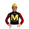 BLACK, GOLD CIRCLE,M, RED AND BLACK CHECKS SLEEVES, GOLD CAP, BLACK POM POM