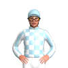 LIGHT BLUE ,WHITE CHECKS, STRIPED SLEEVES , LIGHT BLUE CAP