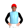 SKY BLUE, BLACK SLEEVES, RED CAP