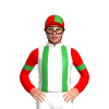 WHITE, GREEN BRACES, RED SLEEVES, GREEN ARMBAND, GREEN QUARTERS CAP