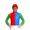 BLUE, RED HALVED VERTICAL, GREEN SLEEVES, RED CAP, RED COLLAR