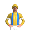 GOLD,BLUE BRACES,GOLD SLEEVES,WHITE ARMBANDS