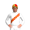 WHITE, GOLD & RED CHEQUERED SASH, WHITE SLEEVES, GOLD & RED QUARTERED CAP