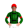 CUNNEEN TARTAN, DARK GREEN SLEEVES WITH RED ARMBAND, RED CAP.