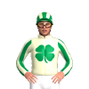 CREAM, EMERALD GREEN FOUR LEAF CLOVER,CREAM, EMERALD GREEN STRIPED SLEEVES, CAP 