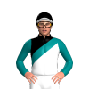 Black And White Diagonal Halves, Teal Sash, Thirds Sleeves, Black Cap, White Peak