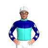 Turquoise, Navy Lightning Bolts Yoke, Navy Sleeves, White Stars, White Cap, Navy Seams