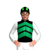 Black, Emerald Green Chevrons, White And Emerald Green Seams Sleeves, Black And Green Striped Cap