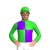 Lime Green And Violet Quarters With Pink And Royal Blue Diamonds, Lime Green Sleeves And Cap