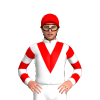 White, Red Vee, Hooped Sleeves, Vee On Cap