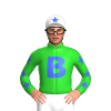 Lime Green, Royal Blue B Logo, White Sleeves With Three Royal Blue Stars, White Cap, Royal Blue Star