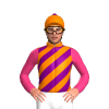 Orange, Purple Diagonal Stripes, Pink Sleeves, Orange Cap With Purple Pom Pom