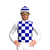White, White And Navy Blue Checked Hoops, White And Navy Blue Checked Hoops Cap, Navy Blue Pom Pom