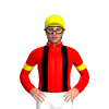 Red, Black Braces, Yellow Armbands And Cap
